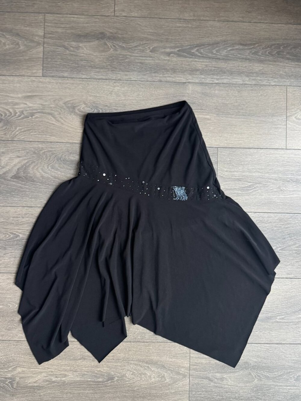 Black Y2K Asymmetric Beaded Flared Skirt Size Small